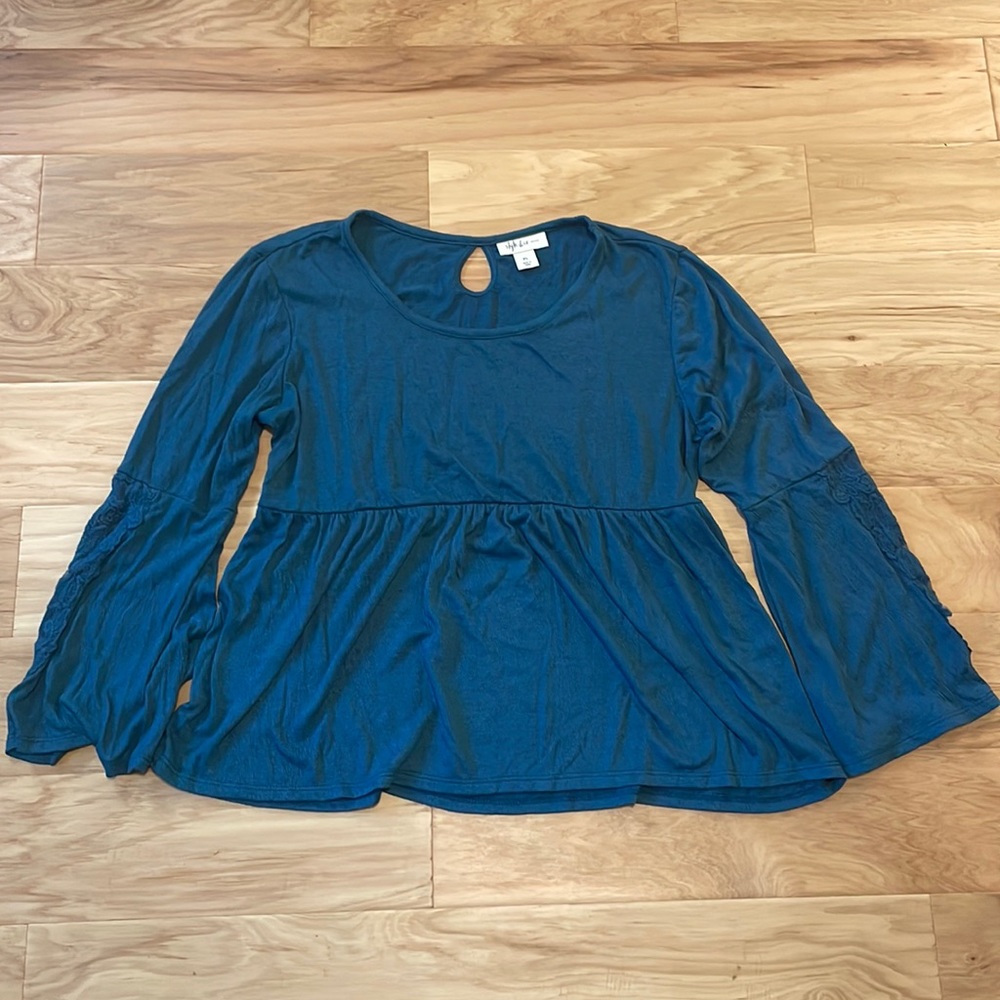 Style & Co Long Sleeve Babydoll Blouse, Blue, Petite Large